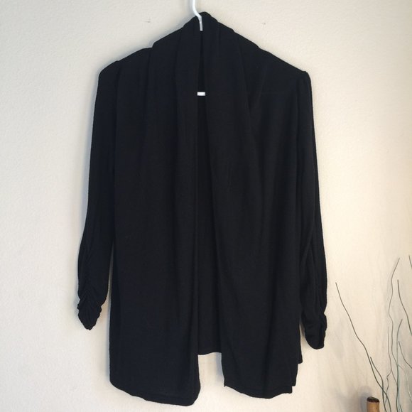 Premise Studio Black Shawl Collar Ruched Sleeve Lightweight Cardigan S - Picture 1 of 6